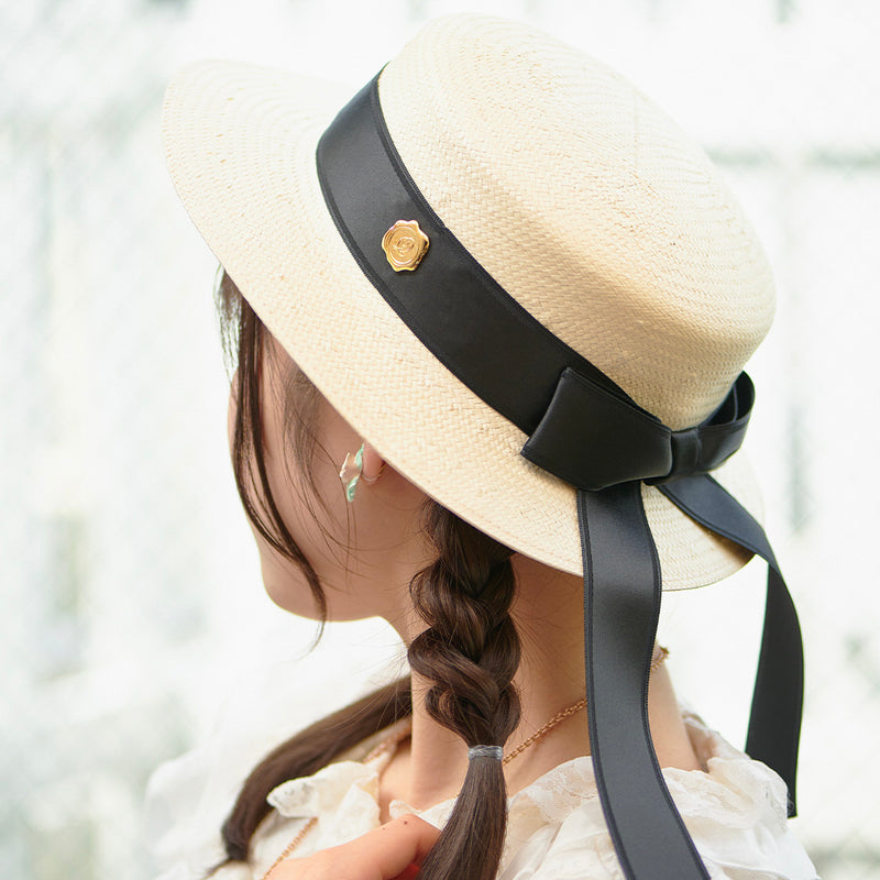 Classic Ribbon Boater Hat (Ivory)【Japan Jewelry】