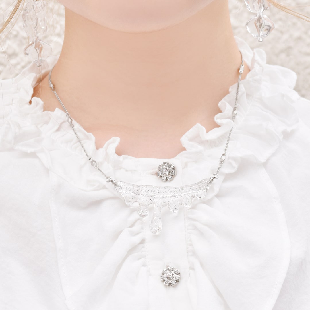 Silver Glitter Melt Necklace【Japan Jewelry】