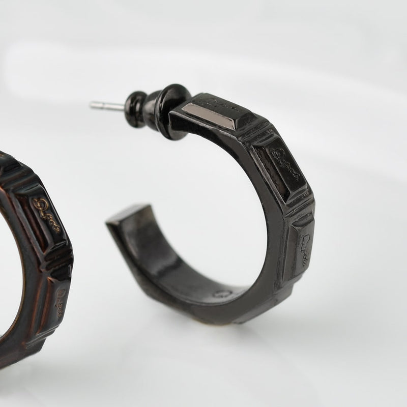 Chocolate Tablet Hoop Pierced Earring[Black] (1 Piece)【Japan Jewelry】
