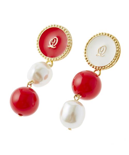 Stripe Candy Pearl Pierced Earrings (Red / Pair)【Japan Jewelry】