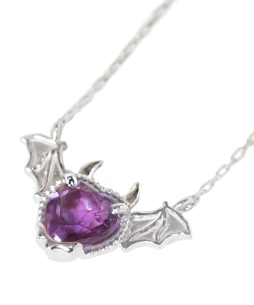【10K-White Gold】Melty Devil Heart Necklace [Purple]
