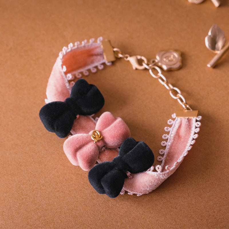 Flocky Black & Pink Ribbon Bracelet【Japan Jewelry】