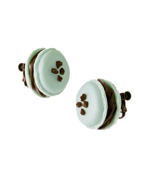Mint Chocolate Petit Macaron Clip-On Earrings (Pair)【Japan Jewelry】