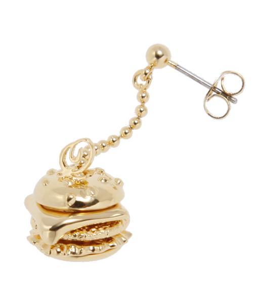 Mini Burger Pierced Earring [Gold] (1 Piece)【Japan Jewelry】