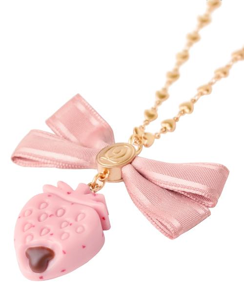 Strawberry Ganache Ribbon Necklace (Pink)【Japan Jewelry】