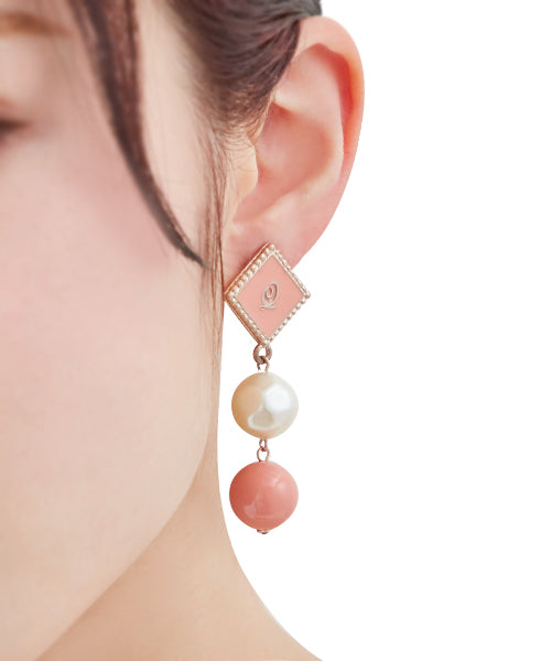 Stripe Candy Pearl Pierced Earrings [Pink] (Pair)【Japan Jewelry】