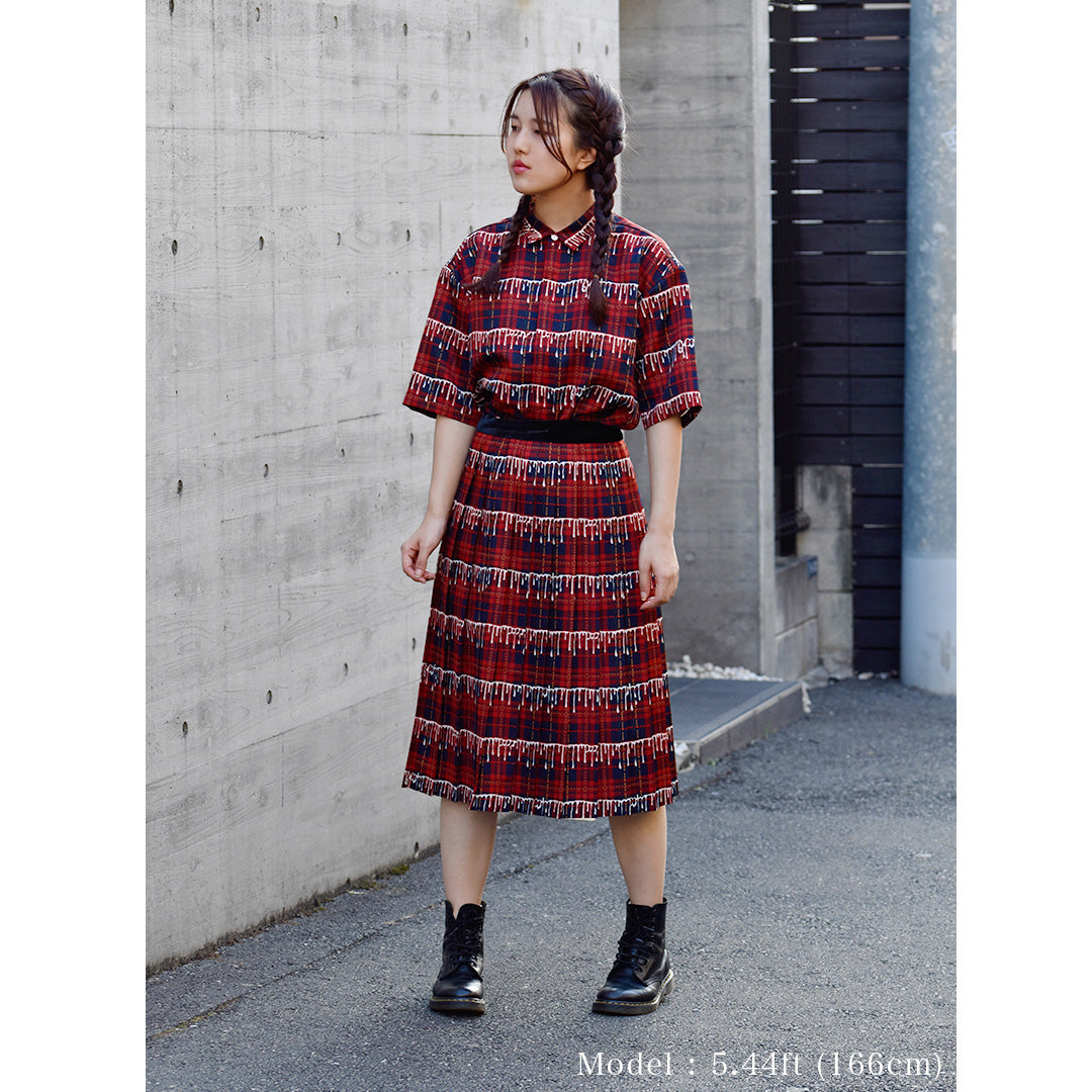 【Poppy Collaboration】High Waist Pleaded Skirt (Red)