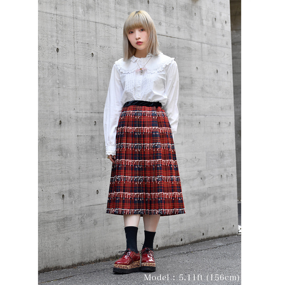 【Poppy Collaboration】High Waist Pleaded Skirt (Red)