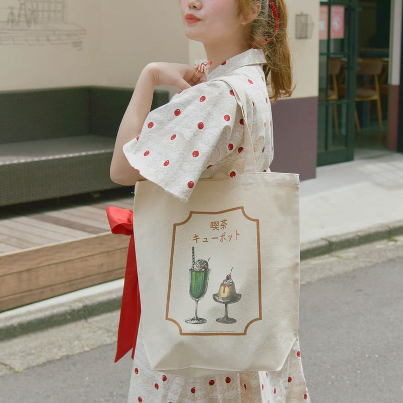 Japanese Cafe: Kissa Q-pot. / Cotton Canvas Tote Bag【Japan Jewelry】