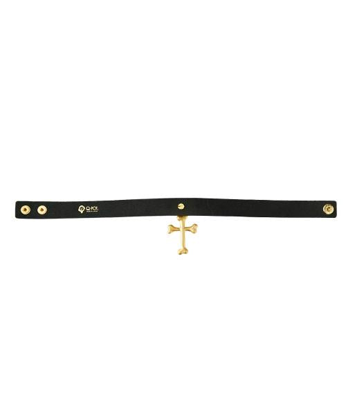 Bone Cross Leather Choker (Matt Gold)【Japan Jewelry】