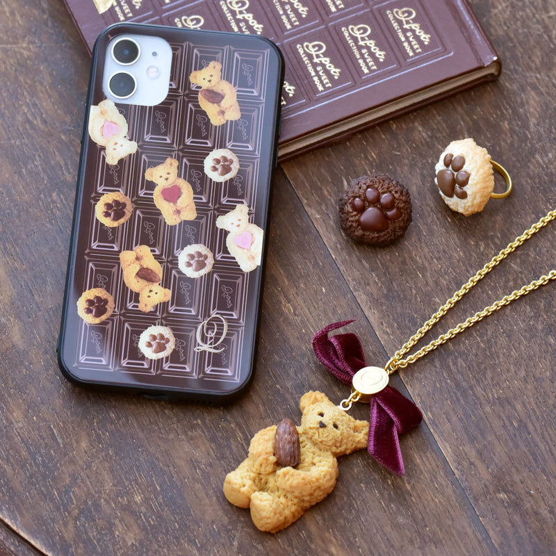 Teddy Bear×Chocolate Hard Glass Case-iPhoneX/Xs【Japan Jewelry】