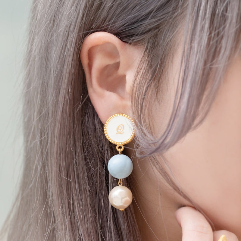 Stripe Candy Pearl Pierced Earrings [Light Blue] (Pair)【Japan Jewelry】