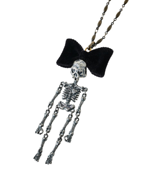 Dancing Skull Ribbon Necklace【Japan Jewelry】