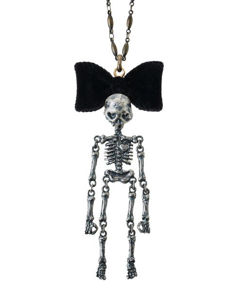 Dancing Skull Ribbon Necklace【Japan Jewelry】