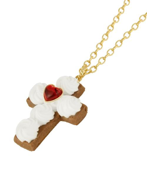 Red Heart Studs Cross Sugar Cookie Necklace【Japan Jewelry】