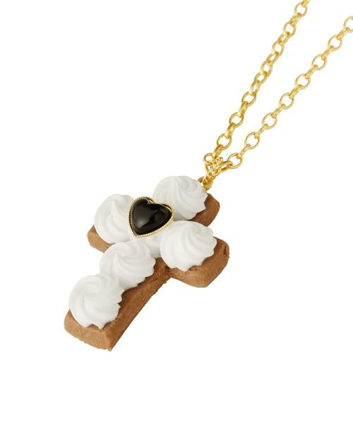 Black Heart Studs Cross Sugar Cookie Necklace【Japan Jewelry】