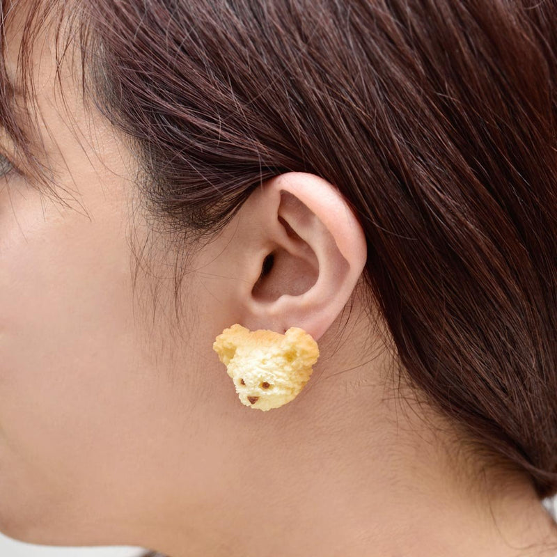 Teddy Bear's Face Milk Cookie Pierced Earring (1 Piece)【Japan Jewelry】
