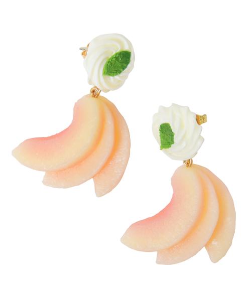 Peach With Whipped Cream Pierced Earrings (Pair)【Japan Jewelry】