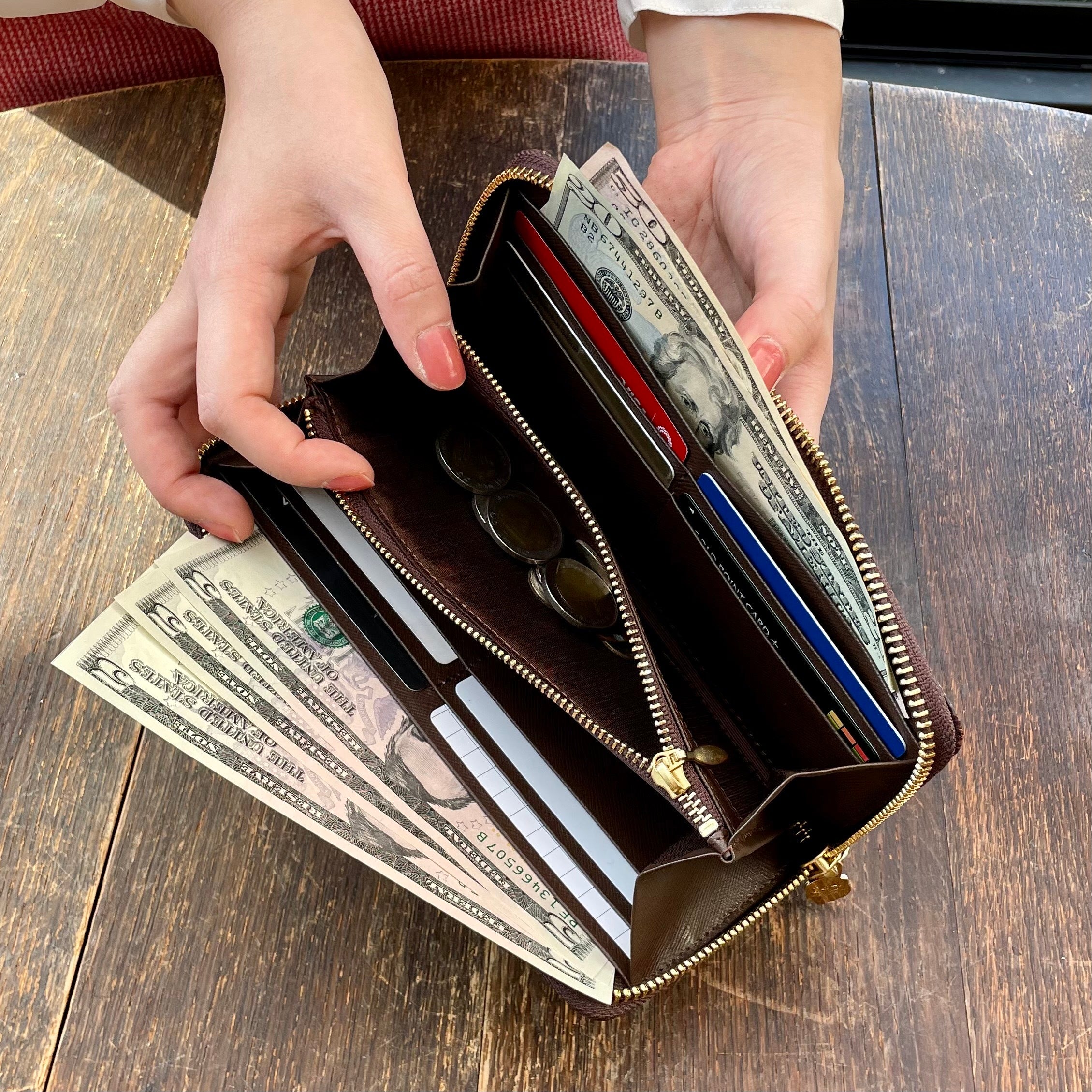 Bitter Chocolate Zip Around Leather Long Wallet【Japan Jewelry】
