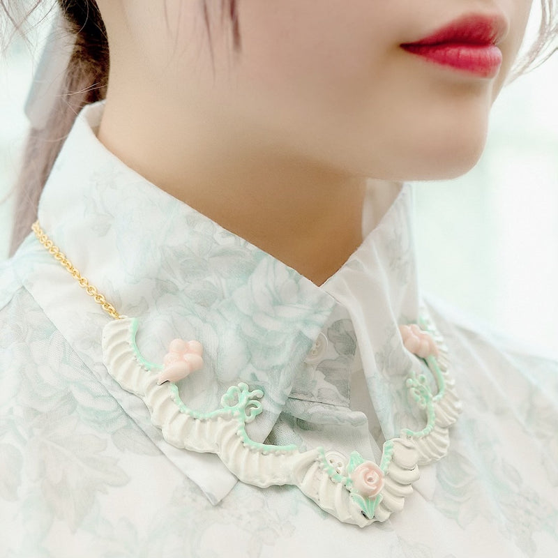 Frill Rose Cream Necklace【Japan Jewelry】