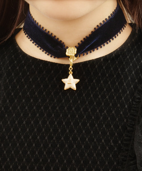 Selectable Happiness Velvet Ribbon Choker (Navy Blue)【Japan Jewelry】