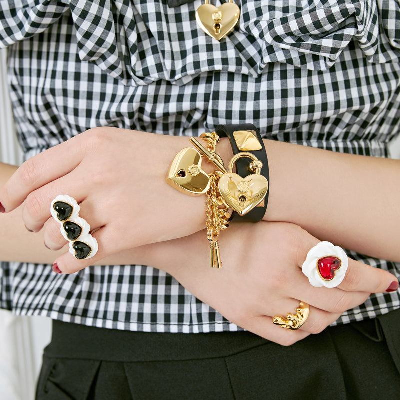 Heart Rock Padlock Leather Bracelet【Japan Jewelry】
