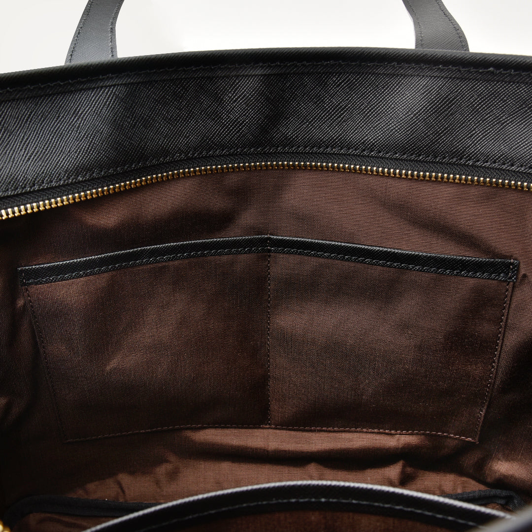 Black Chocolate Zip Leather Tote Bag【Japan Jewelry】