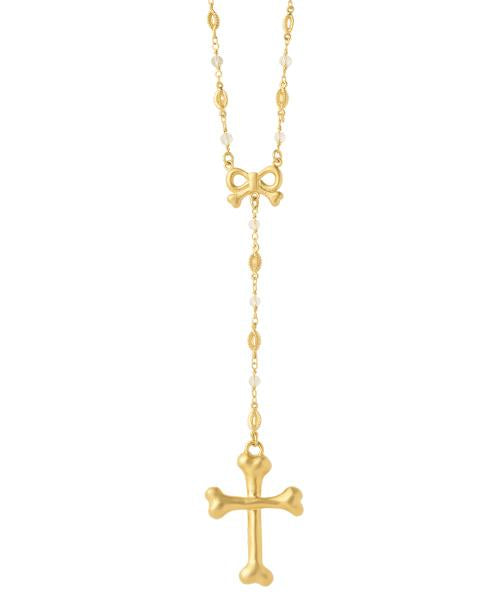 Bone Cross Rosary Necklace (Matt Gold)【Japan Jewelry】