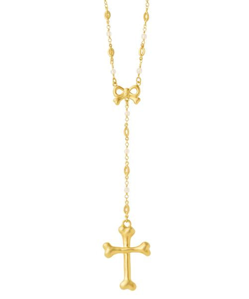 Bone Cross Rosary Necklace (Matt Gold)【Japan Jewelry】