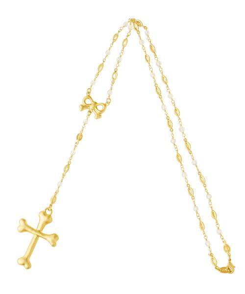 Bone Cross Rosary Necklace (Matt Gold)【Japan Jewelry】