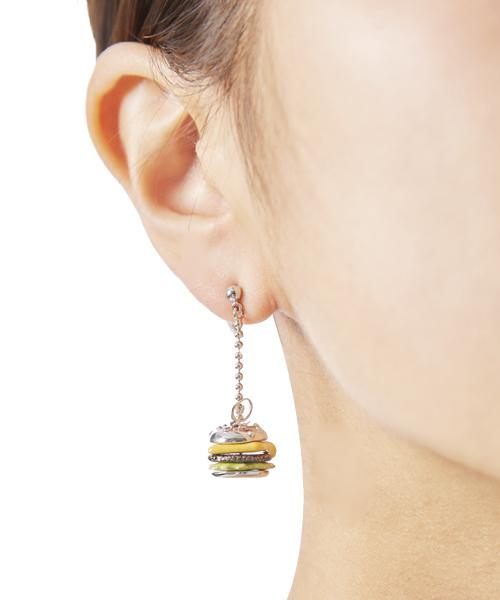 Mini Burger Pierced Earring (Silver / 1 Piece)【Japan Jewelry】