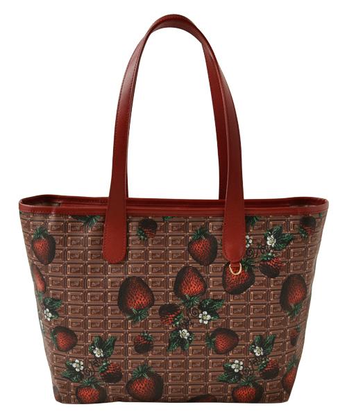 Chocolate × Strawberry Leather Zip Tote Bag【Japan Jewelry】
