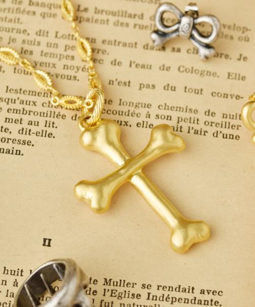 Bone Cross Necklace (Matt Gold)【Japan Jewelry】
