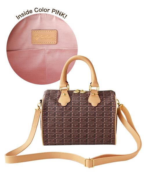 【Online Exclusive】Chocolate Mini Leather Boston Bag (Pink liner)