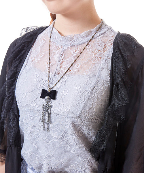 Dancing Skull Ribbon Necklace【Japan Jewelry】