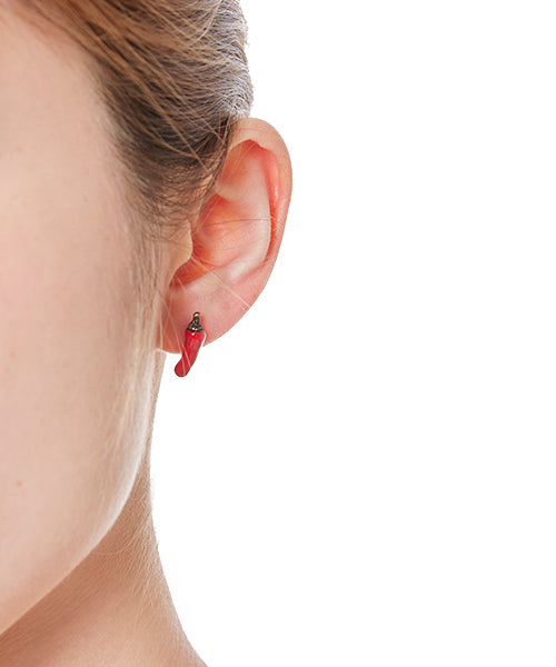 Dancing Skull & Red Pepper Pierced Earring (1 Piece)【Japan Jewelry】