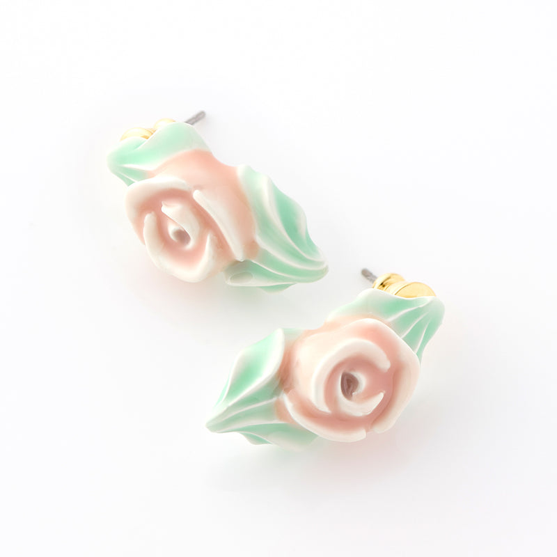 Rose Cream Pierced Earrings (Pair)【Japan Jewelry】