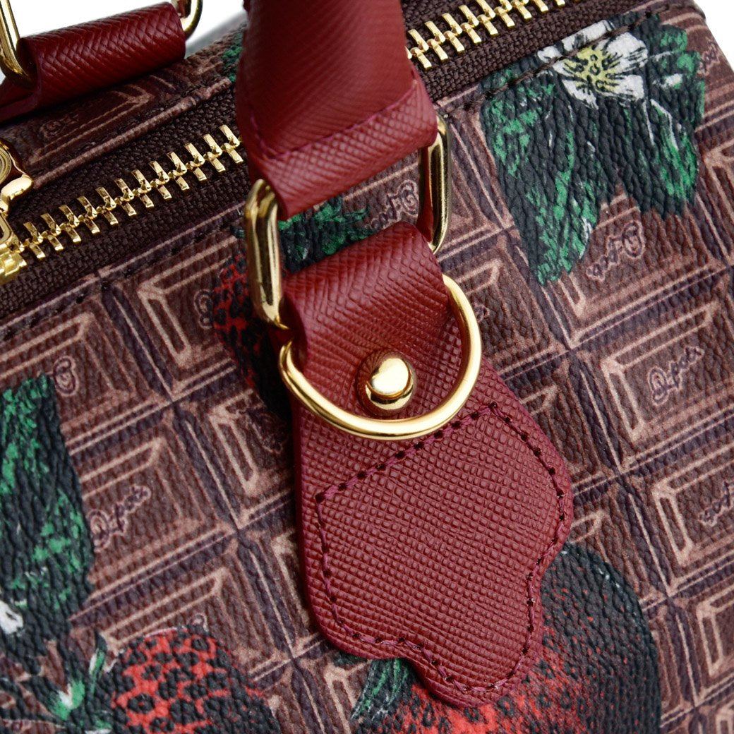 Chocolate × Strawberry Leather Mini Boston Bag【Japan Jewelry】