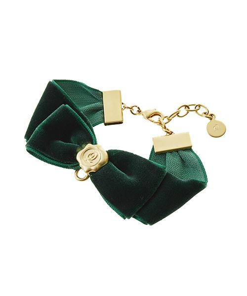 Selectable Happiness Velvet Ribbon Bracelet (Green)【Japan Jewelry】