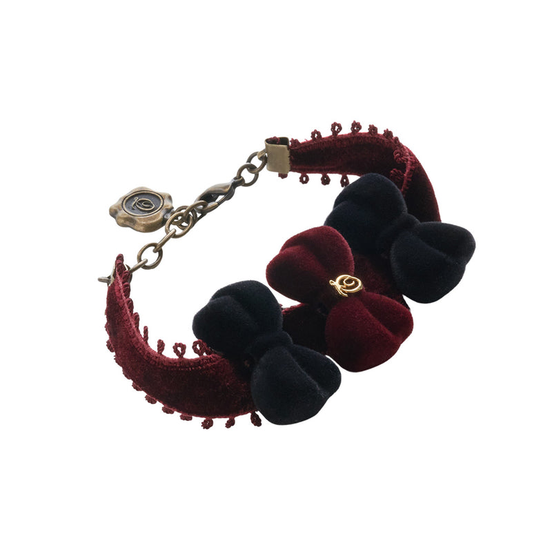 Flocky Black & Bordeaux Ribbon Bracelet【Japan Jewelry】