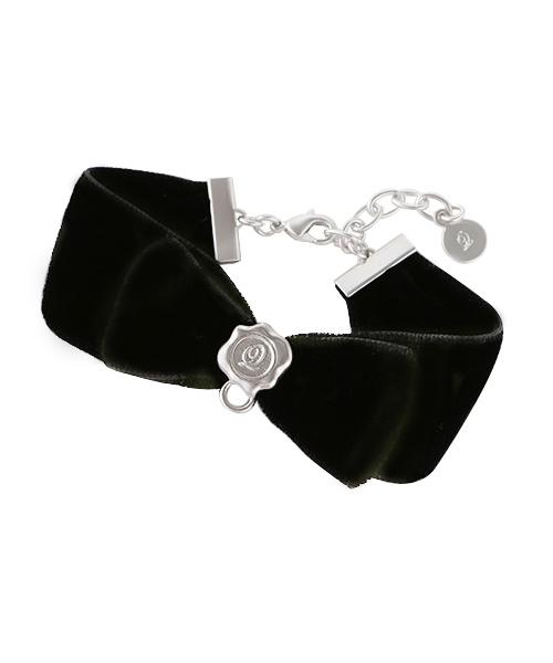 Selectable Happiness Velvet Ribbon Bracelet (Balck&Silver)【Japan Jewelry】